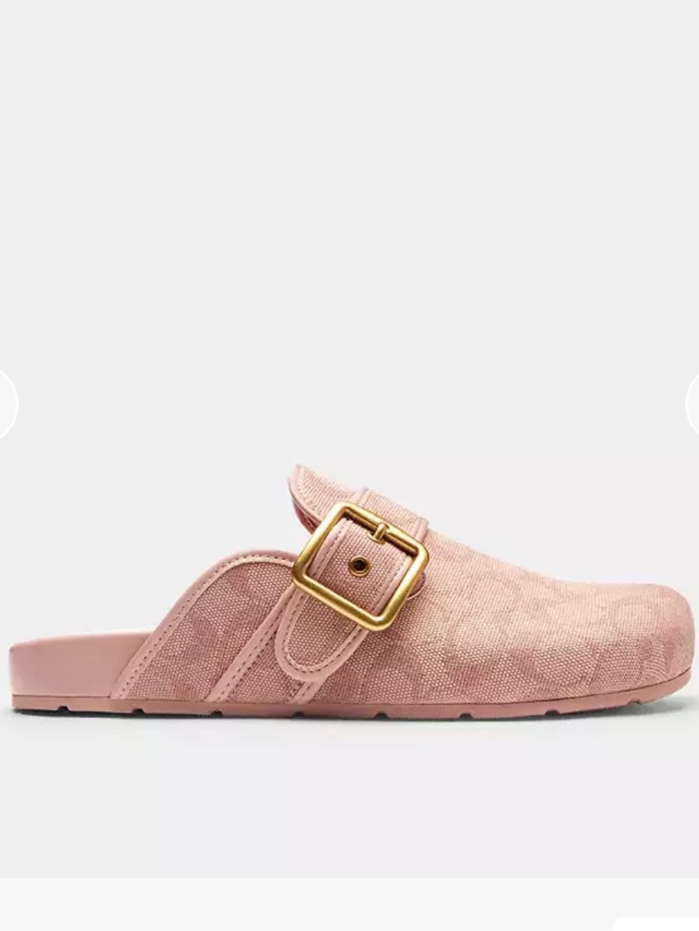 Coach Buckle Clogs in Pink Signature Jacquard w/ gold hardware
